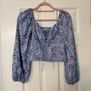 Abercrombie lace up puff sleeve top S